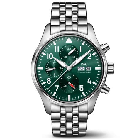 iwc iw378006|IWC Pilot's Watch Chronograph Green Dial Stainless Steel .